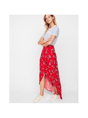 Express Red Floral Wrap Maxi Skirt - Women's
